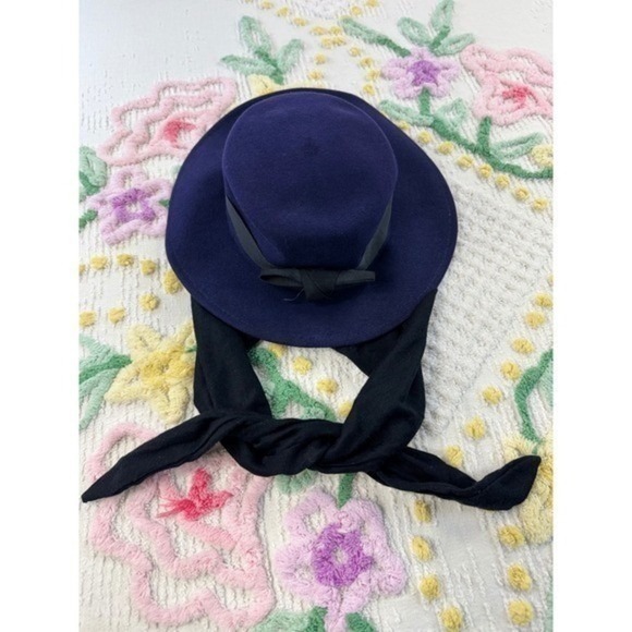 Purple wpl 5923Wool  Wide Brim Hat Black Ribbon Bow Tie Back Accent Women main image 7